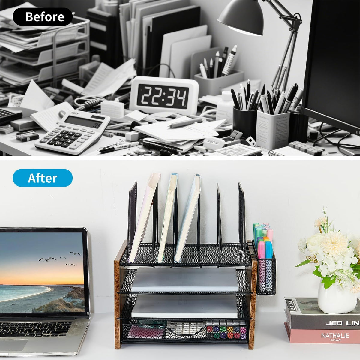 OPNICE Desk Organizer, 4-Tier Desktop File Organizer with Drawer and Pen Hold...