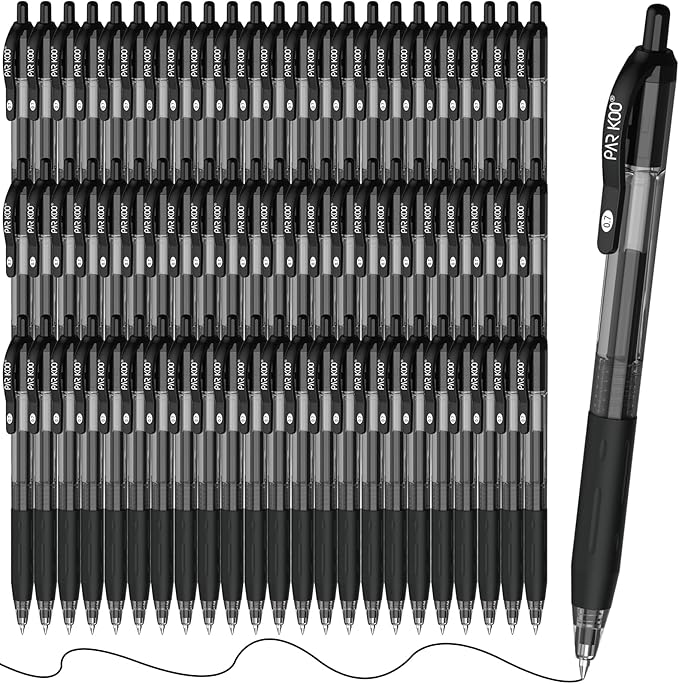 ParKoo Black Gel Pens, 70 Pack Quick Dry Retractable Medium Point 0.7mm by Parkoo