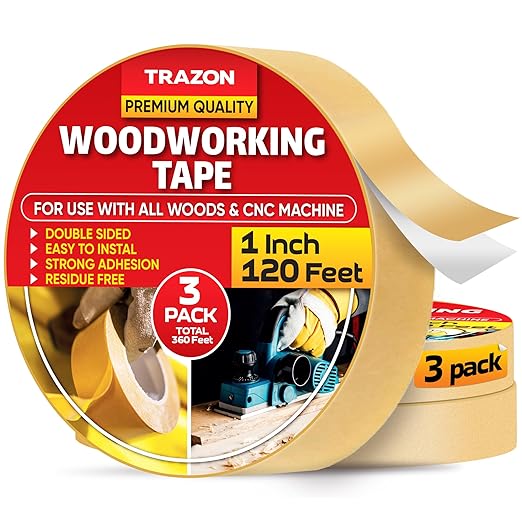 Trazon Double Sided Woodworking Tape Super Strong, 3 Pack, 1 Inch x 120 Feet by TrazonProducts