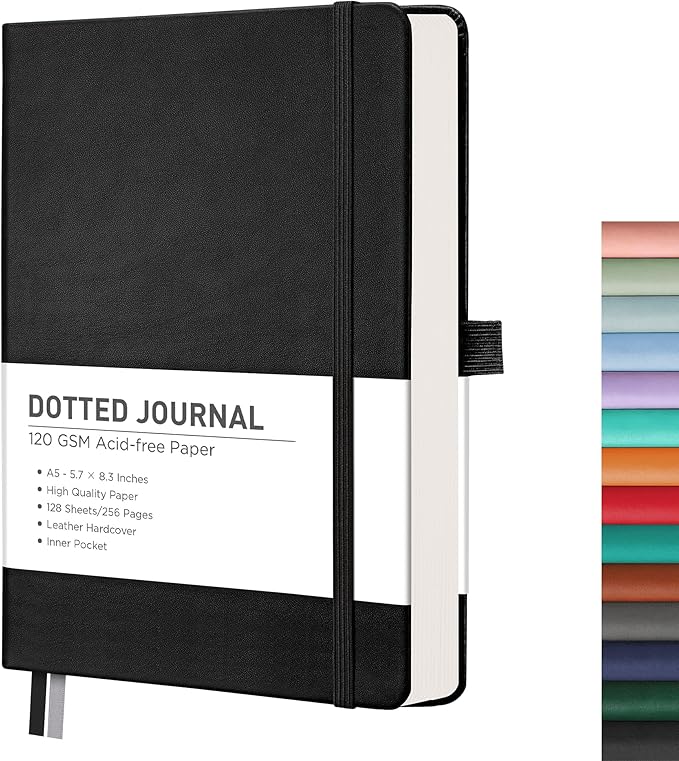RETTACY Bullet Dotted Journal Notebook, 256 Pages, A5 Medium Size, Leather by RETTACY