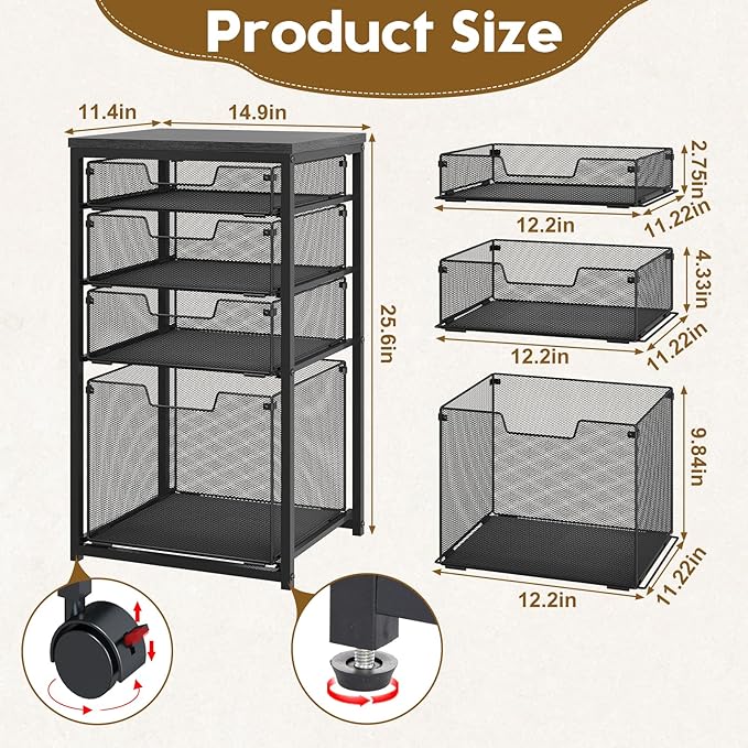 Sbanmao Rolling File Cart with 4 Storage Drawers, Filing Cabinet - Image 6