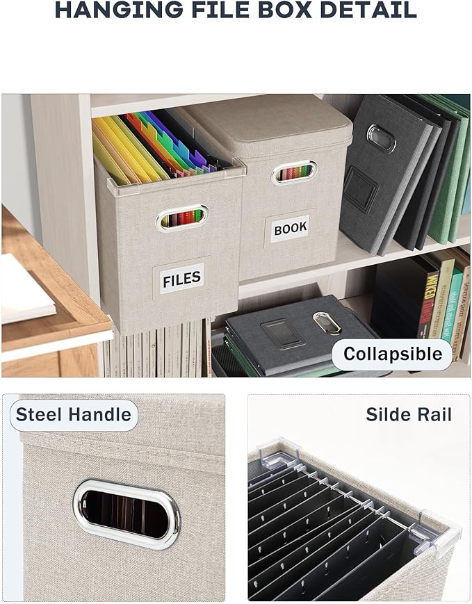 Oterri File Organizer Box with Lid, Hanging Filing File Box with Mesh Pocket - Image 5