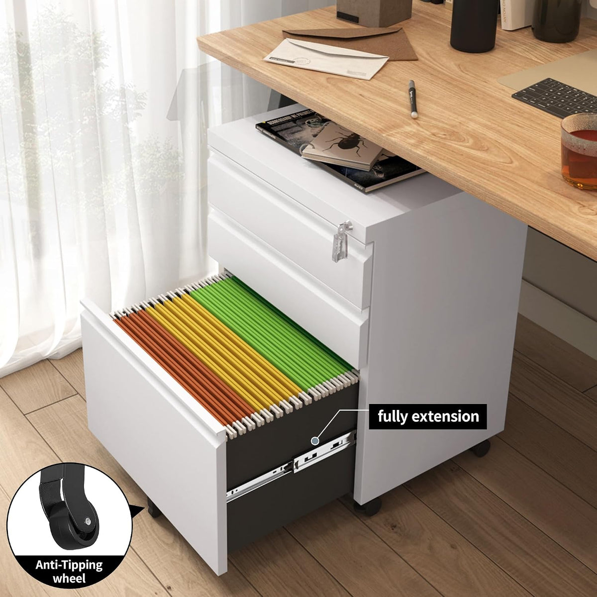 approgreent mobile file cabinet for home office, lockable, package contents