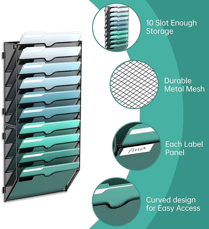 SUPEASY 10-Tier Wall File Organizer, Hanging Wall Files - Image 3