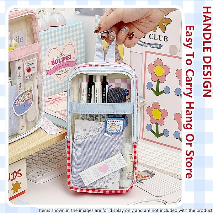 UINSUE Cute Pen case Adorable Bunny Transparent 3-Layer Large Capacity Pencil - Image 4