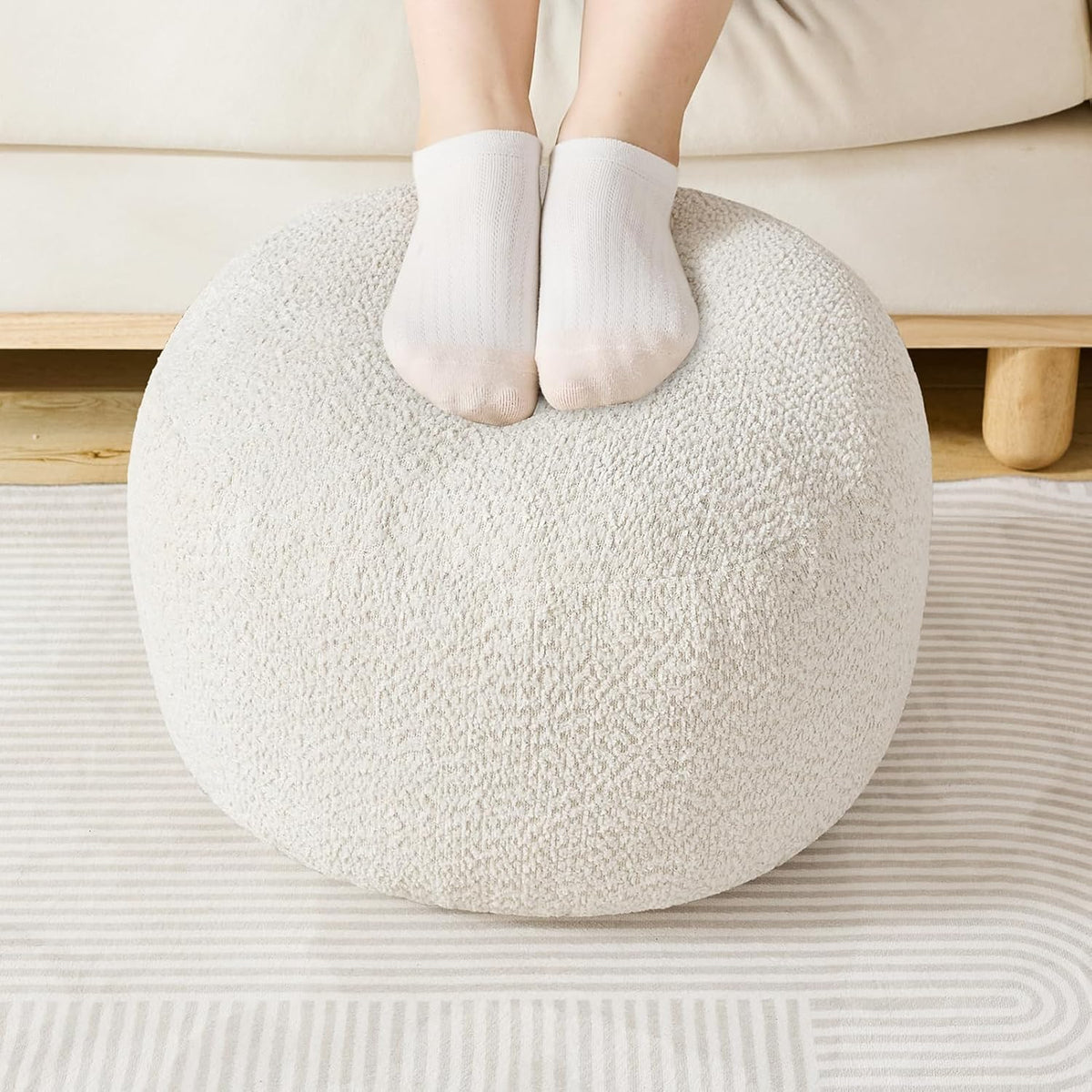 SHOUREN Stuffed Round Ottoman,Pouf Ottoman Foot Rest,18 X 14,White