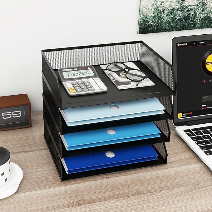 Natwind 4-Tier Stackable Paper Tray, Metal Mesh Desktop Organizer, A4 Paper - Image 8