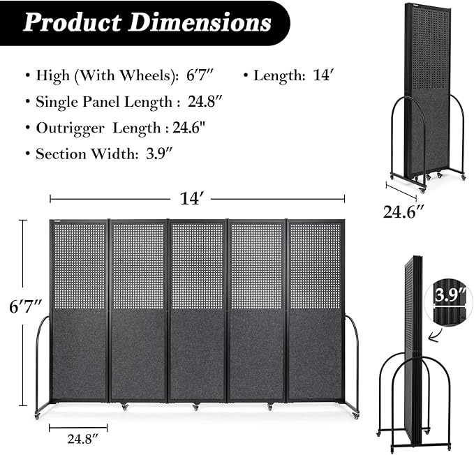 Folding Room Partition, Freestanding Privacy Divider, Portable Office Divider - Image 2