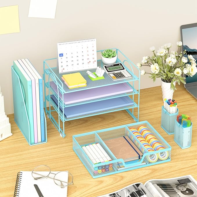 Marbrasse Desk Organizer and Accessories，4-Tier Paper Letter Tray Organizer - Image 5