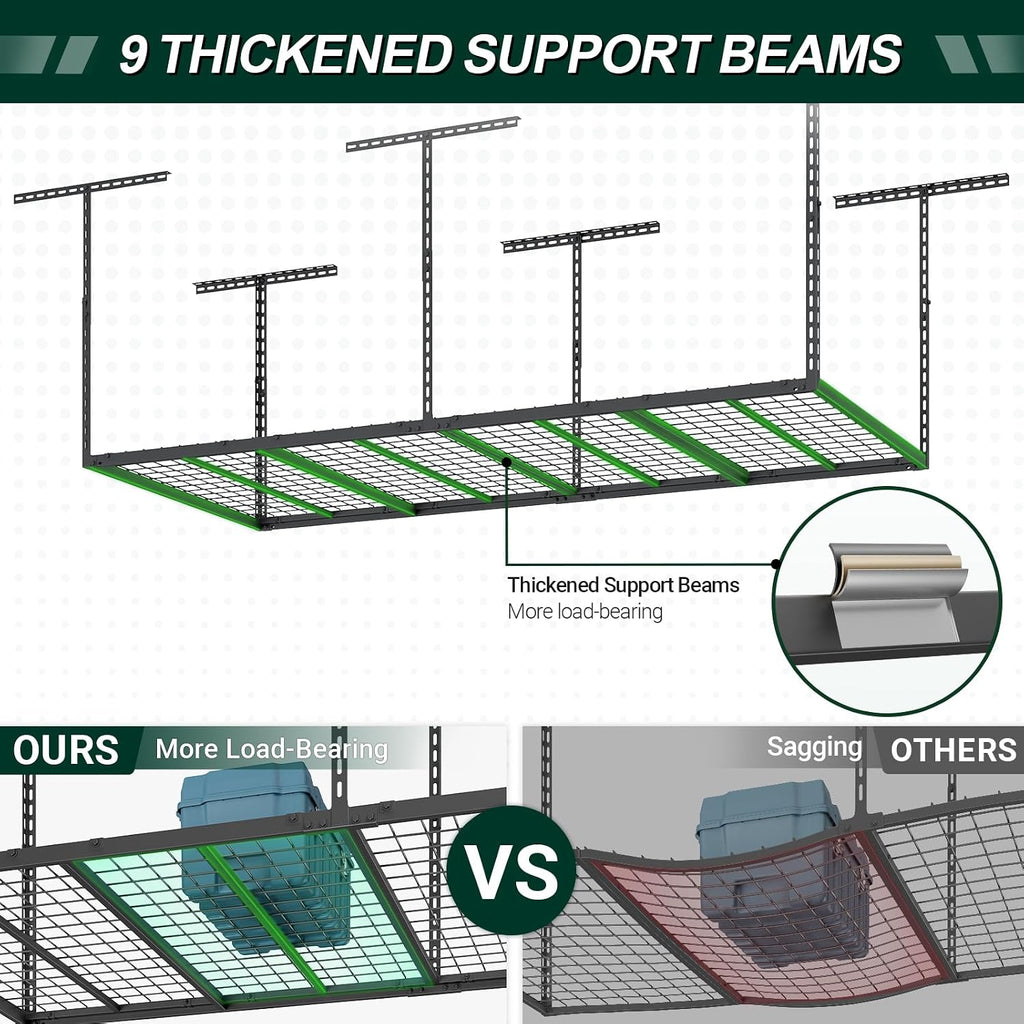 4x8 ft overhead garage storage rack,750lbs weight capacity, close-up detail