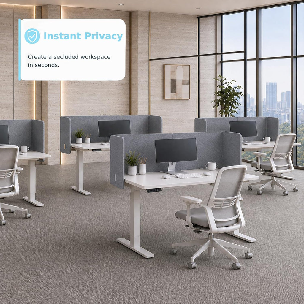 desk privacy panel, 48" × 19" l-shaped cubicle, front angle view