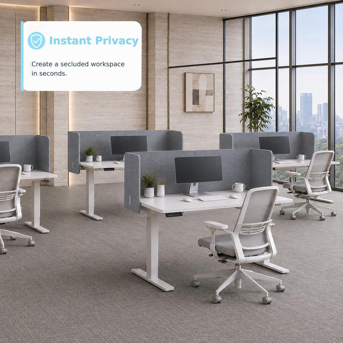 desk privacy panel, 48" × 19" l-shaped cubicle, front angle view