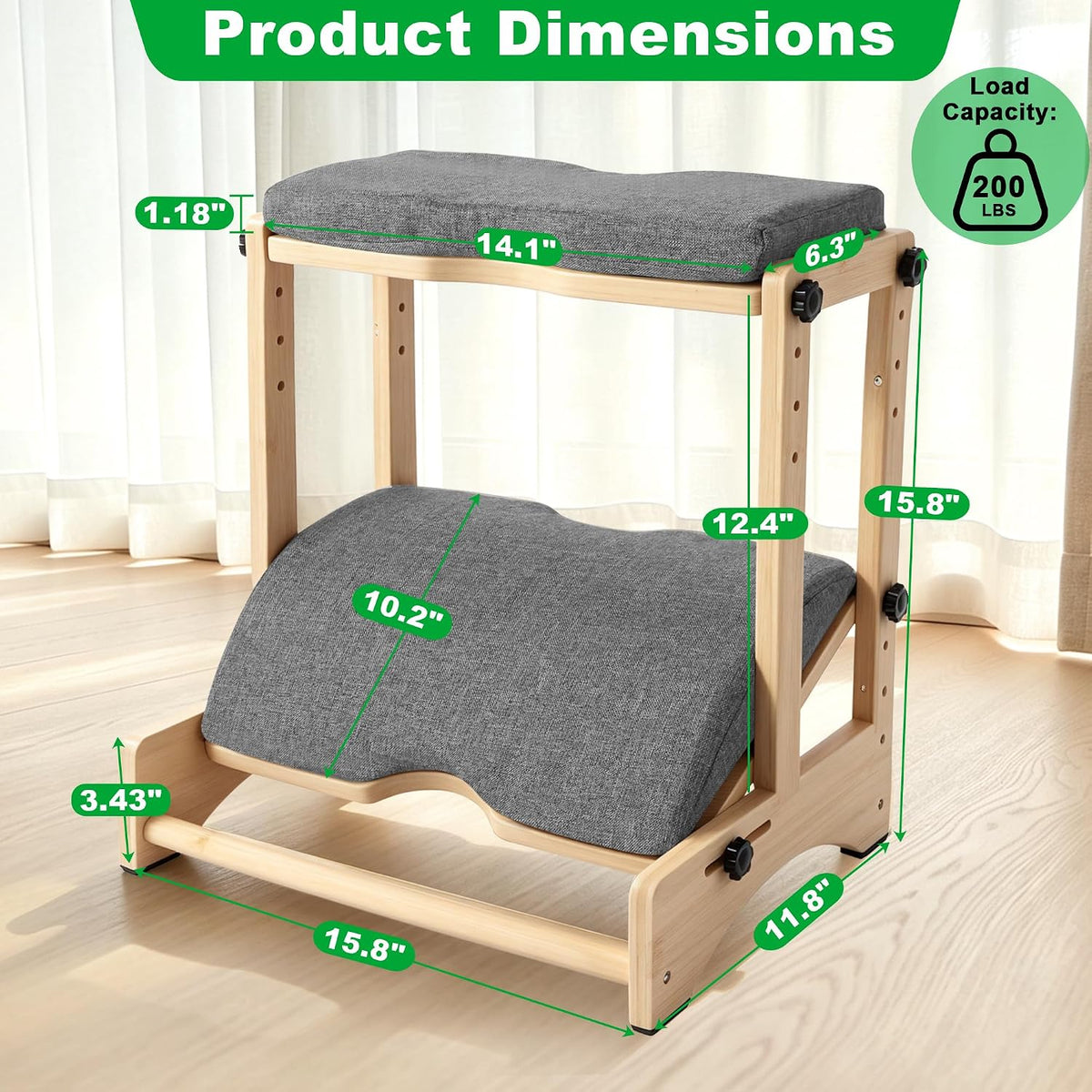 Foot Rest for Under Desk, Two-Tier Bamboo Foot Stool with Soft Cushions