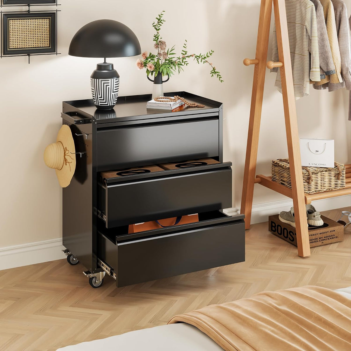 aobabo garage storage cabinet with 3 drawers and on a desk or shelf