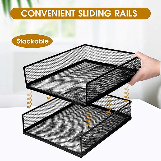 Magazine File Holder, 2 Pack Desk Organizer and Accessories, Metal Paper Tray - Image 3
