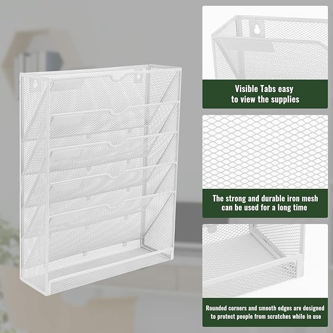 EASEPRES 6 Tier Mesh Hanging Wall File Organizer, Desk Vertical Mail Paper - Image 4