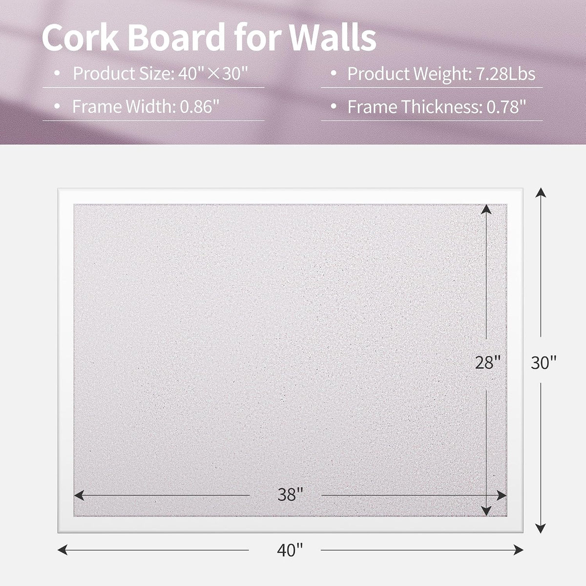ORIENTOOLS 30x40 White Cork Board, Wooden Frame, Hanging Pin for Office