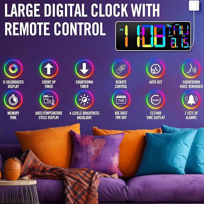 KMMKGG Large 13.7" LED Digital Timer（5''Nunmber）, 11 Color Changing, Count - Image 2