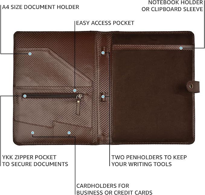 LEATHER VILLAGE Portfolio Professional Organizer– Carbon Fiber Genuine Leather - Image 3