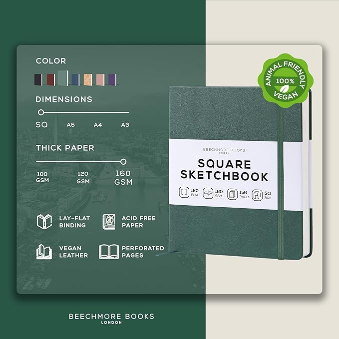 Beechmore Books Square Sketchbook – 8x8 Premium Vegan Leather Bound Large - Image 2