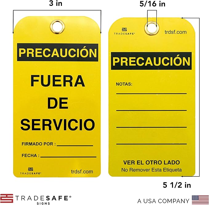 TRADESAFE Spanish Out of Service Tags, Fuera de Servicio - Image 2