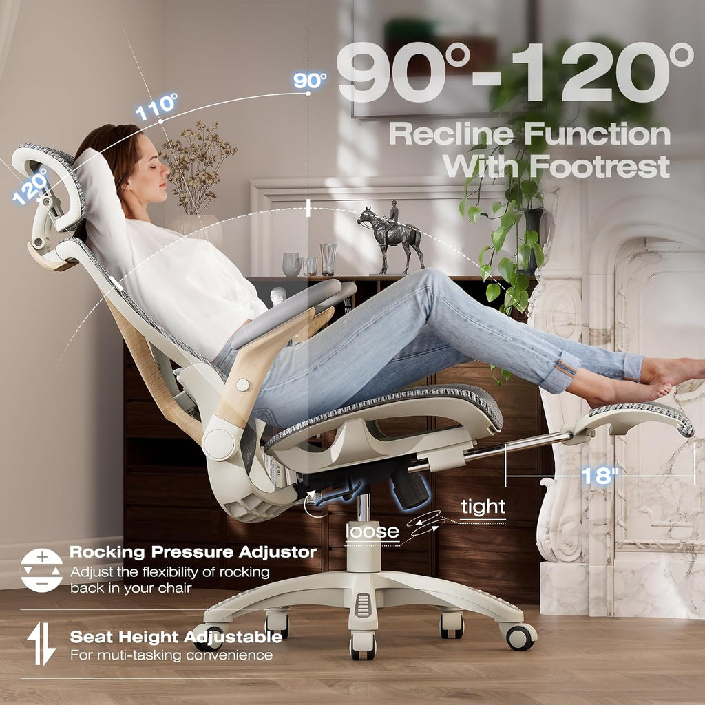 elabest x100 ergonomic mesh office chair with footrest on a desk or shelf