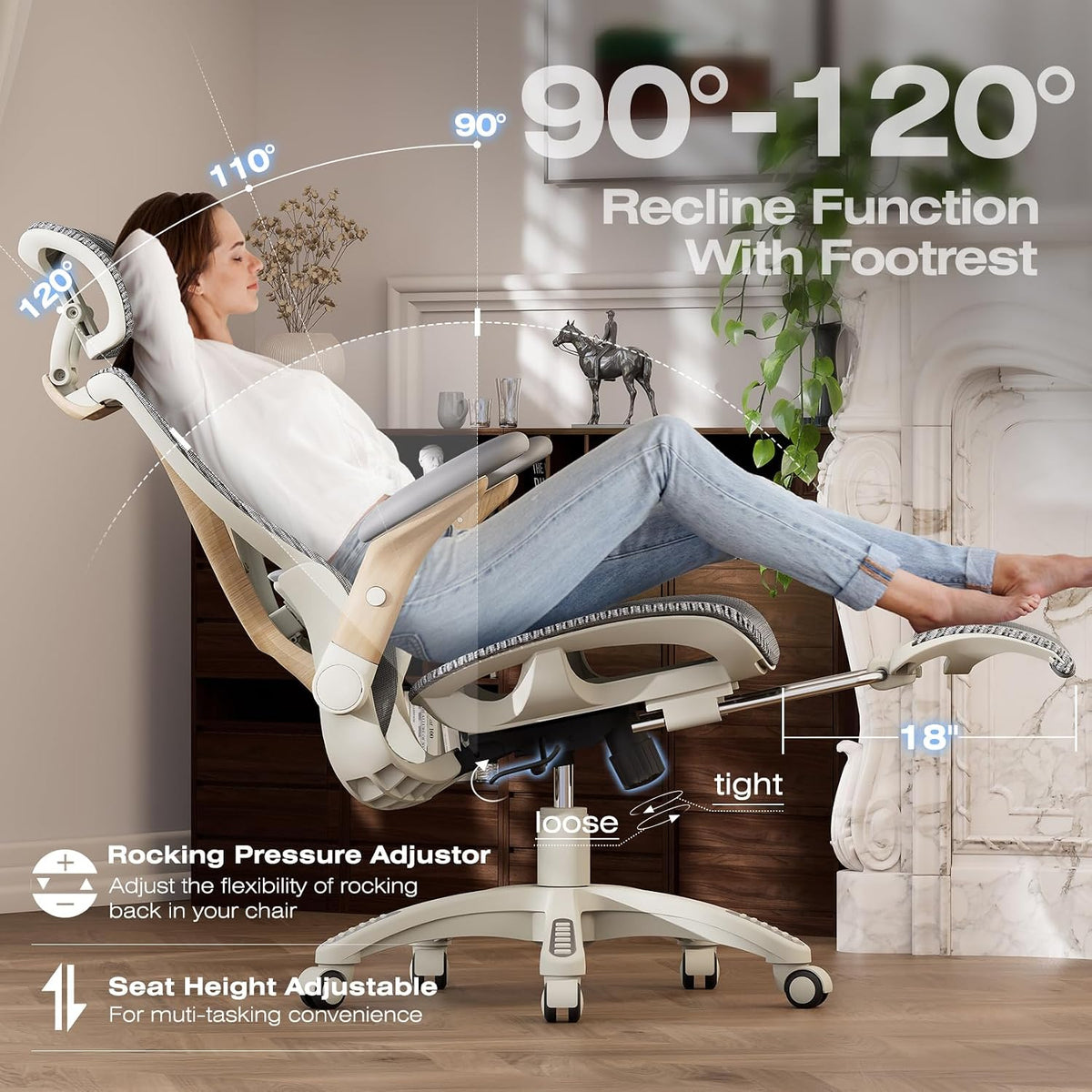 elabest x100 ergonomic mesh office chair with footrest on a desk or shelf