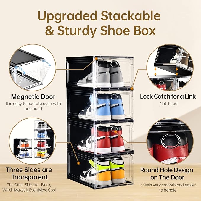 Amllas 10 Pack Shoe Boxes Stackable, Upgraded Sturdy Storage Boxes - Image 4