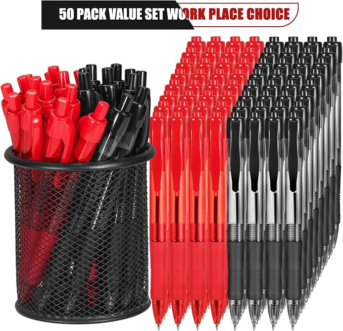 deegtran Pens Bulk, 50 Pack No Bleed Black & Red Ink Click Pens - Image 2
