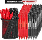 deegtran Pens Bulk, 50 Pack No Bleed Black & Red Ink Click Pens - Image 2