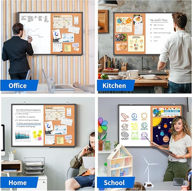 Magnetic White Board and Cork Board Combo, 36 X 24 inches Whiteboard Bulletin - Image 6