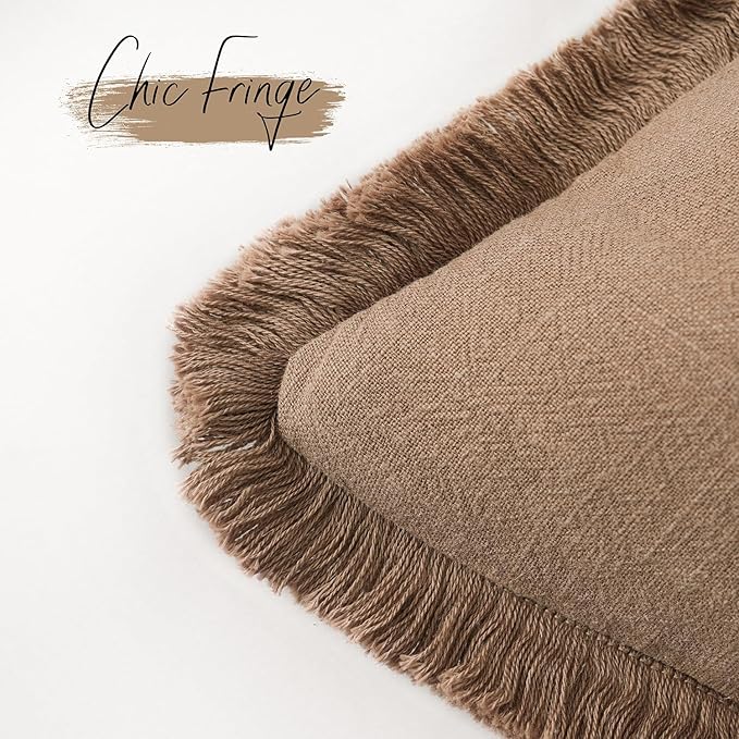 Foindtower Set of 2 Decorative Linen Fringe Throw Pillow Covers Cozy Boho - Image 3