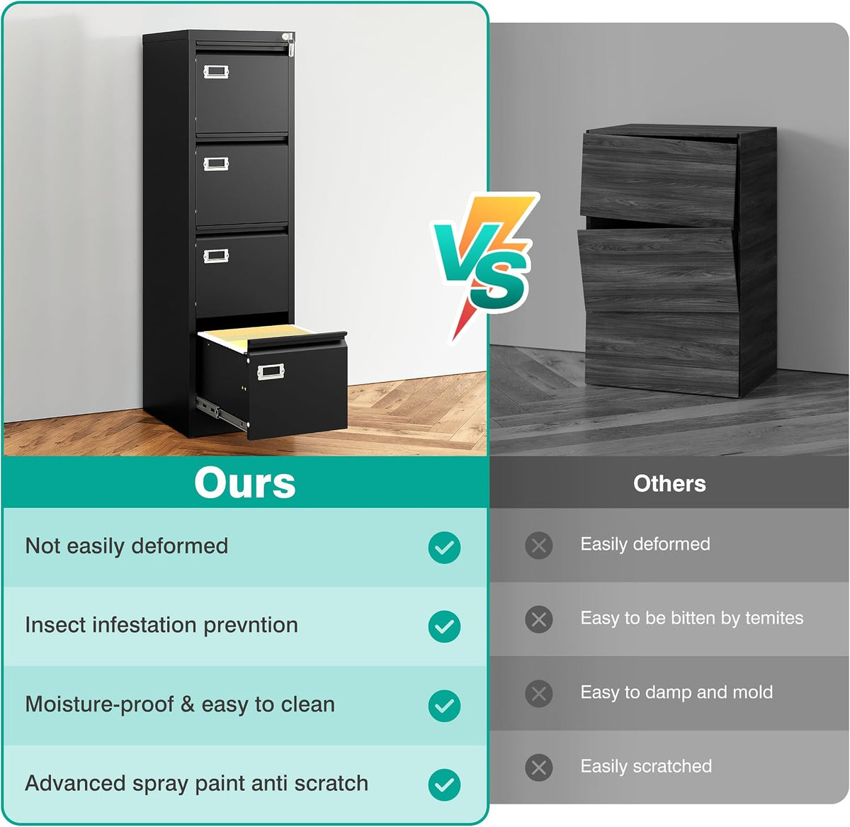 sisesol 4 drawer file cabinet with lock and, view 9