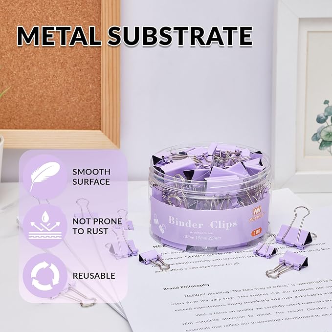 NEEWAY 100 Count Binder Clips Assorted Sizes, Paper Binder Clips, Metal Paper - Image 5