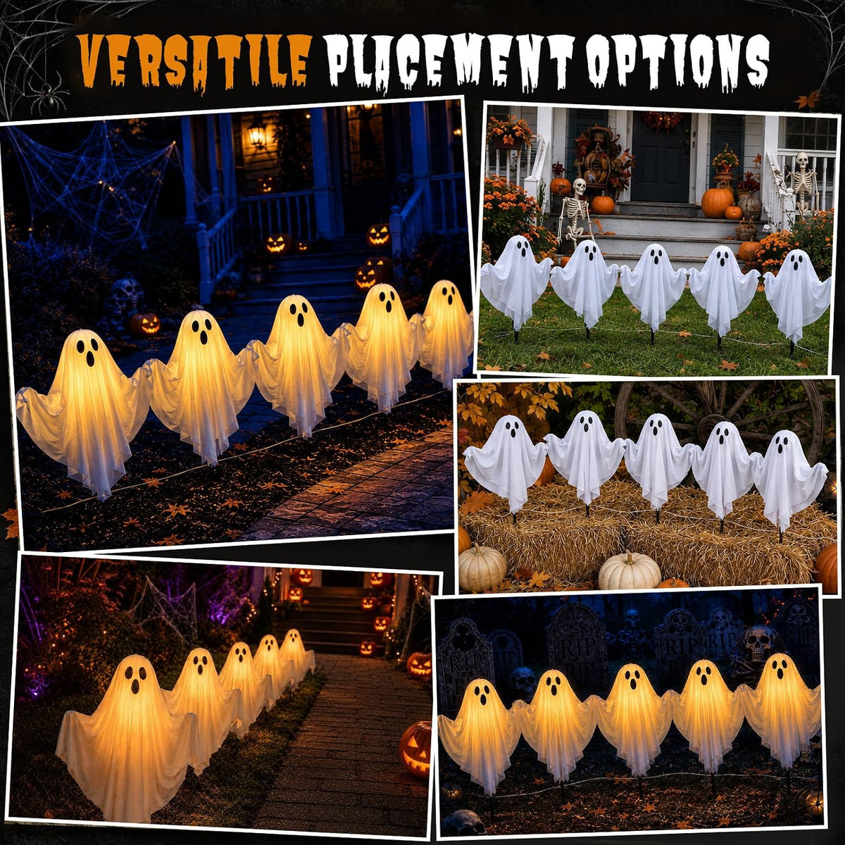 5 Pack Halloween Lighted Ghost Stake Pathway Lights Decorations for Outdoor