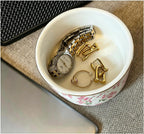 Paper Clip Holder Ceramic Paper Clip Holders Floral Paperclips Holder Dispenser Cute Gold Line Paper Clip Organizer for Desk Binder Clip Holder Bobby Pin Hair Clip Holder Gift for Office Pink Flowers