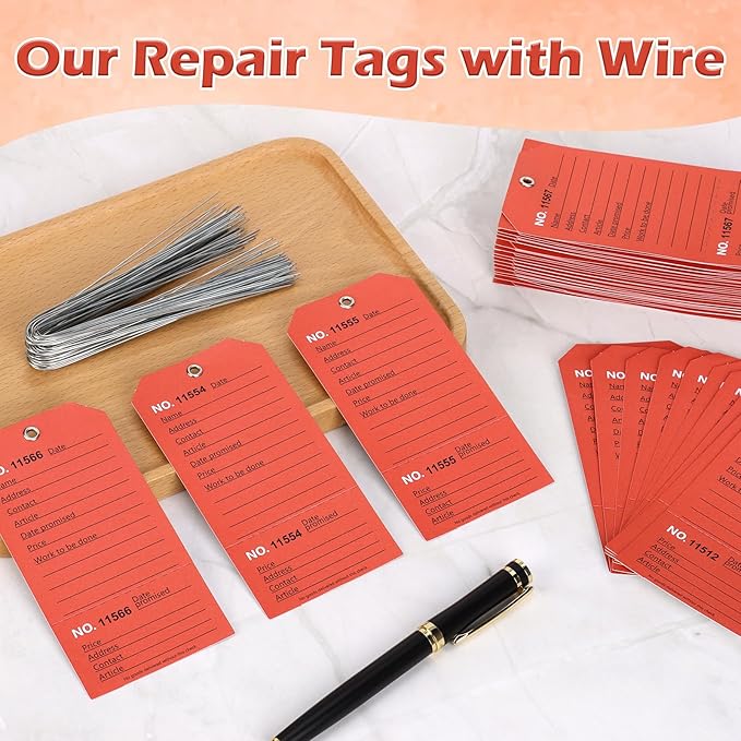 100 Pack Red Repair Tags with Wire Rope Service Repair Tags Numbered with Wire - Image 5