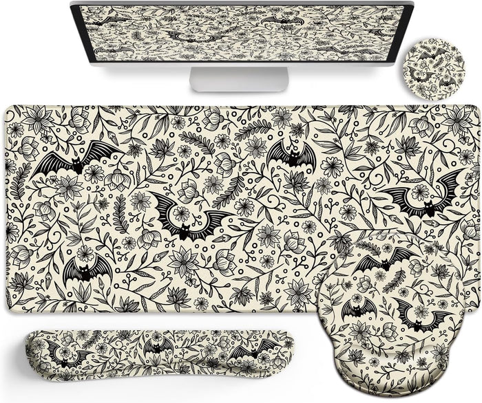 LIMKRIAN Goth Bat Ergonomic Mouse Pad Set, Large Desk Mat for Desktop