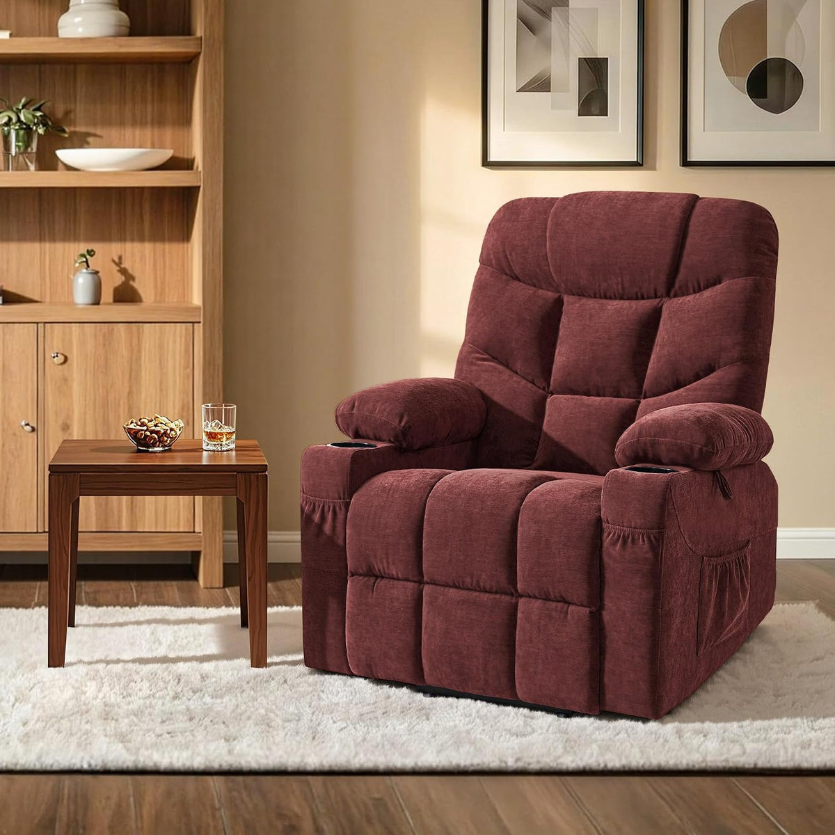 MCombo Power Lift Recliner for Elderly, Fabric 7287 (Burgundy, Medium)