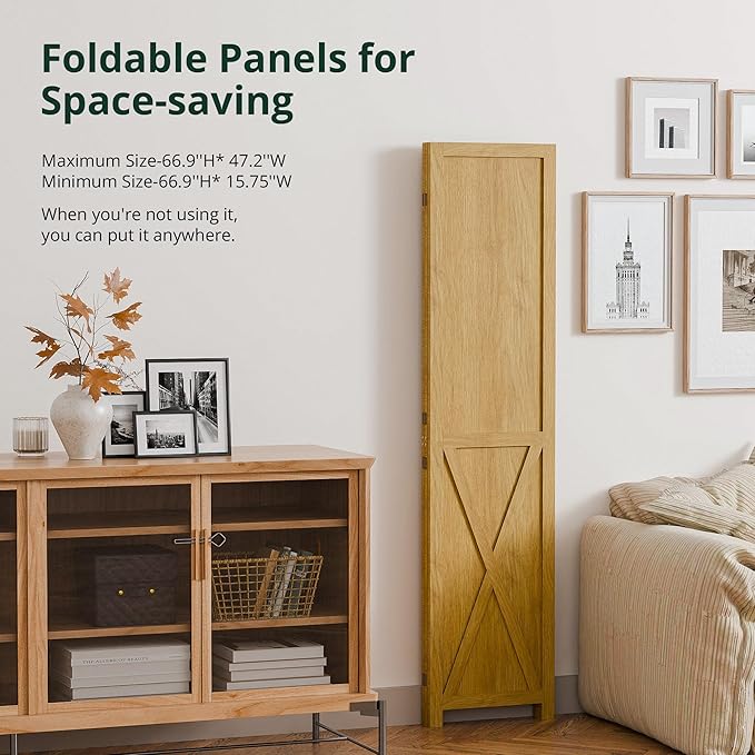 Cozy Castle Wood Room Divider, 3 Panel 66.9 Inch Privacy Screen, Folding Wall - Image 3