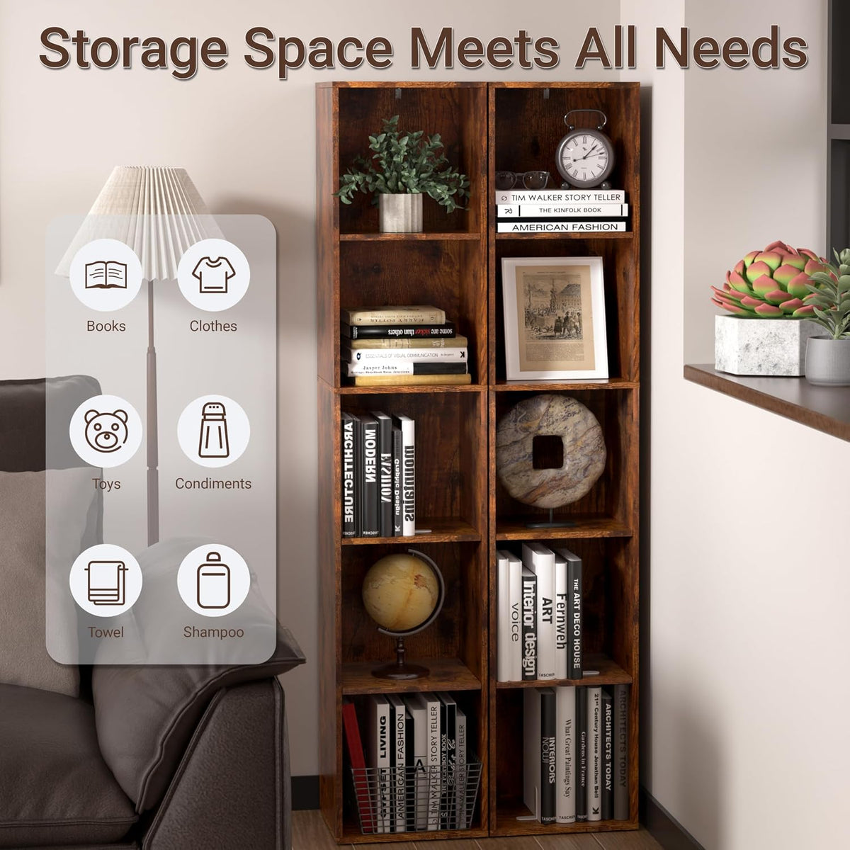 Cube Storage Organizer, 5 Cube Retro Bookshelf, Freestanding 5 Tier Open Shel...