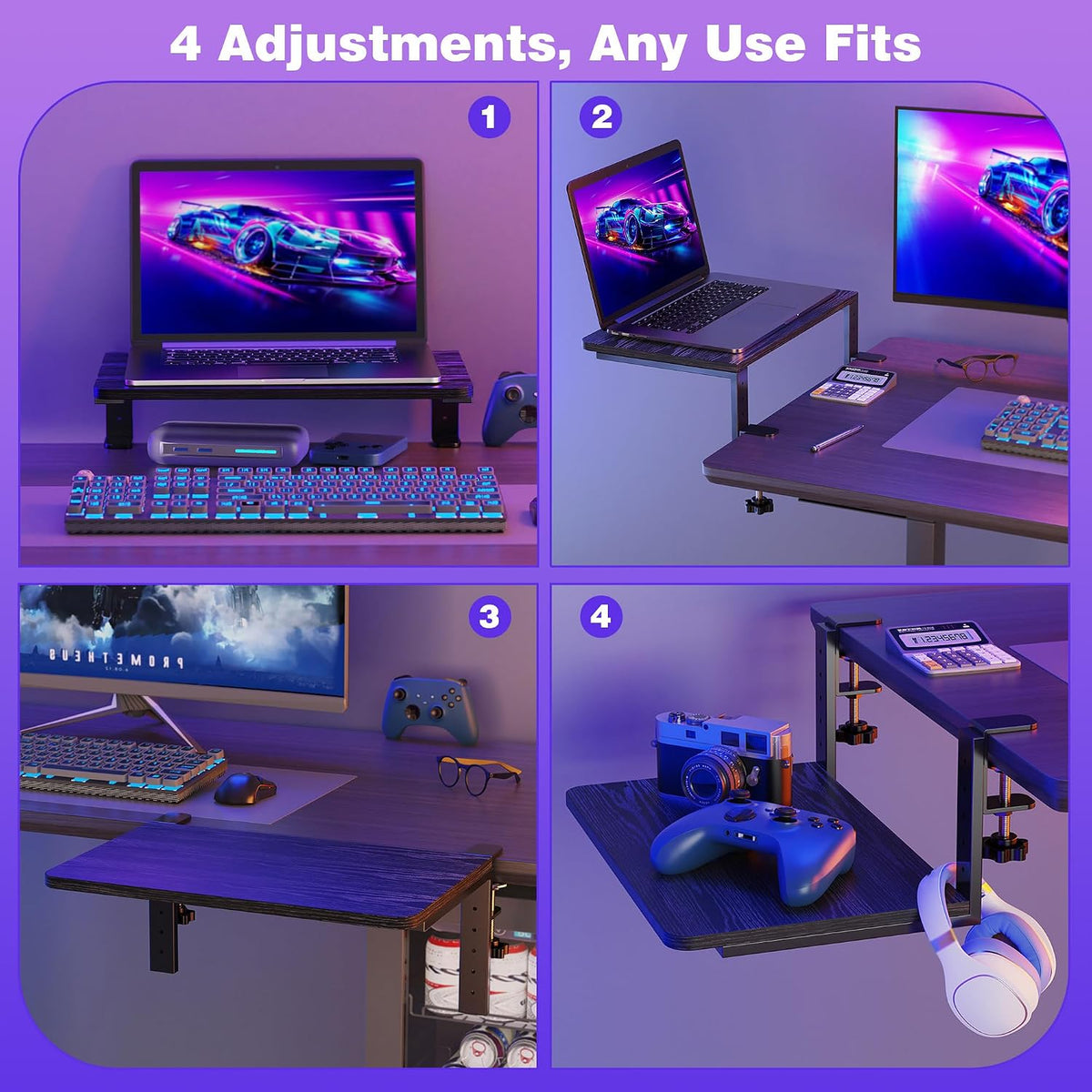 Desk Extender, 15-inch Clamp-On Desk Shelf, Height-Adjustable Desktop Shelf O...