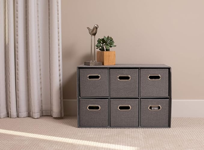 BIRDROCK HOME Linen Cube Organizer Shelf w/ 6 Storage Fabric Bins - Image 2