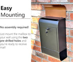 NACH Locking Mailbox, 16 x 4.5 x 10 inch, Waterproof Mailbox Wall Mount - Image 4