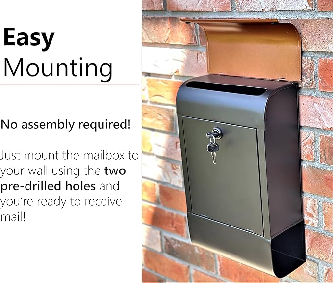NACH Locking Mailbox, 16 x 4.5 x 10 inch, Waterproof Mailbox Wall Mount - Image 4