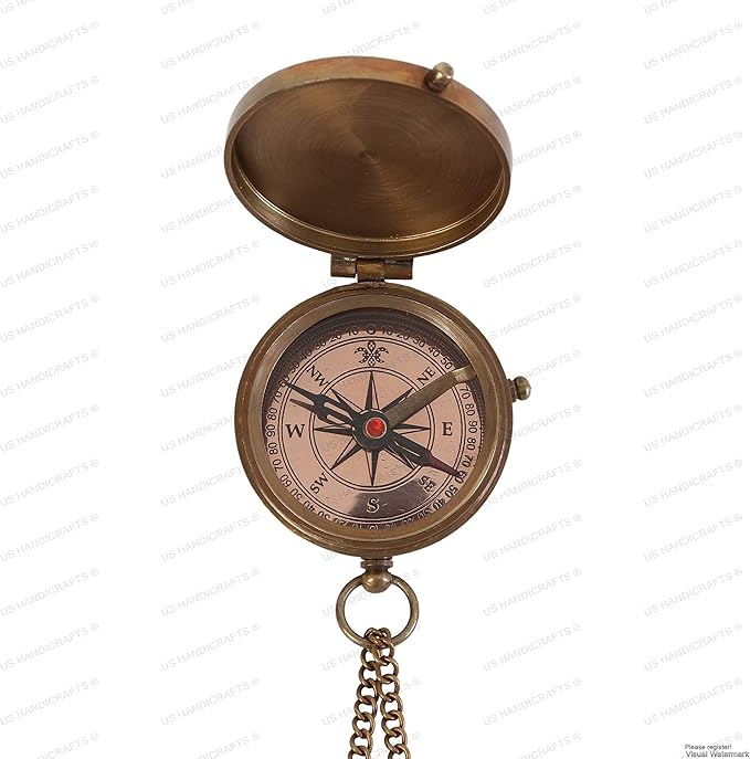 US HANDICRAFTS Brass Camping Compass, Engraved - Image 3