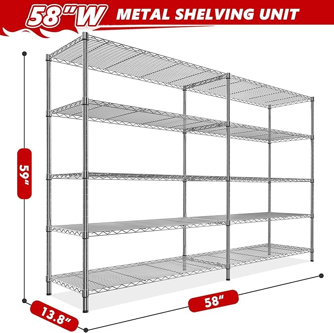 REIBII 58" W Storage Shelves Wire Shelving 1400LB Metal Shelves - Image 3