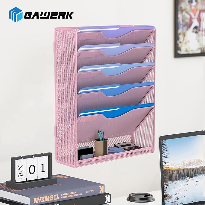 Gawerk 6 Tier Hanging File Organizer, Mesh Wall File Holder Paper Folder Rack - Image 6