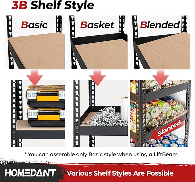 HOMEDANT 5 Tier Storage Shelves Adjustable Laminated Boltless Garage Metal - Image 4