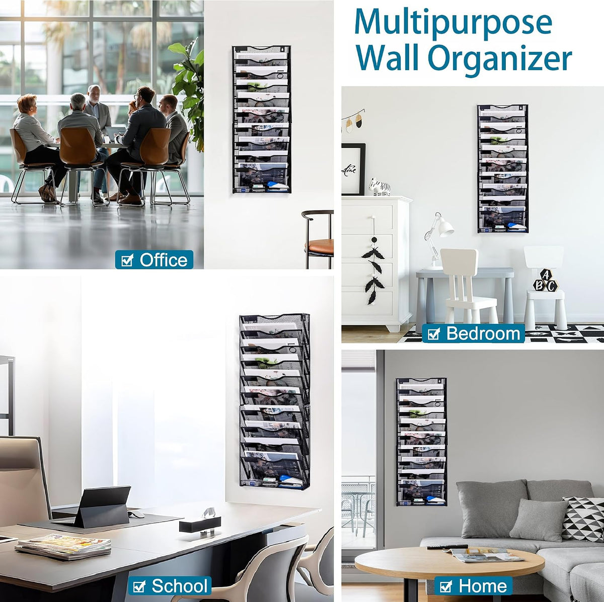 10 Tier Hanging Wall File Organizer Magazine Mail Holder Paper Tray